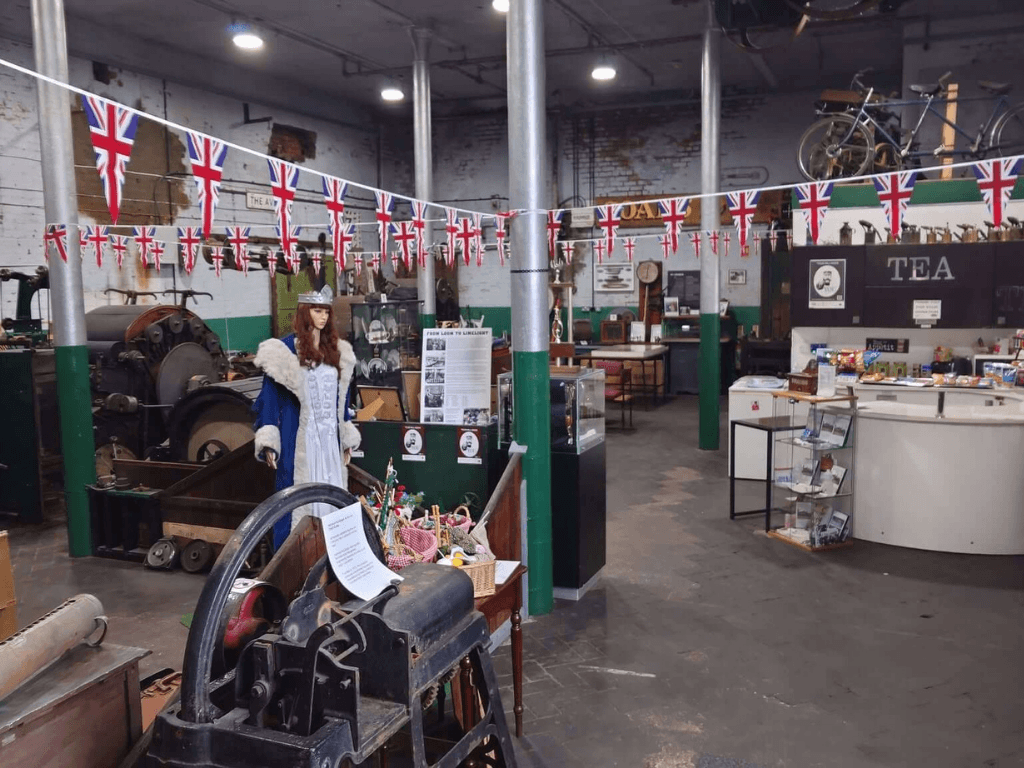 Displays, artefacts and historic machinery inside the Heritage Centre at Leigh Spinners Mill.